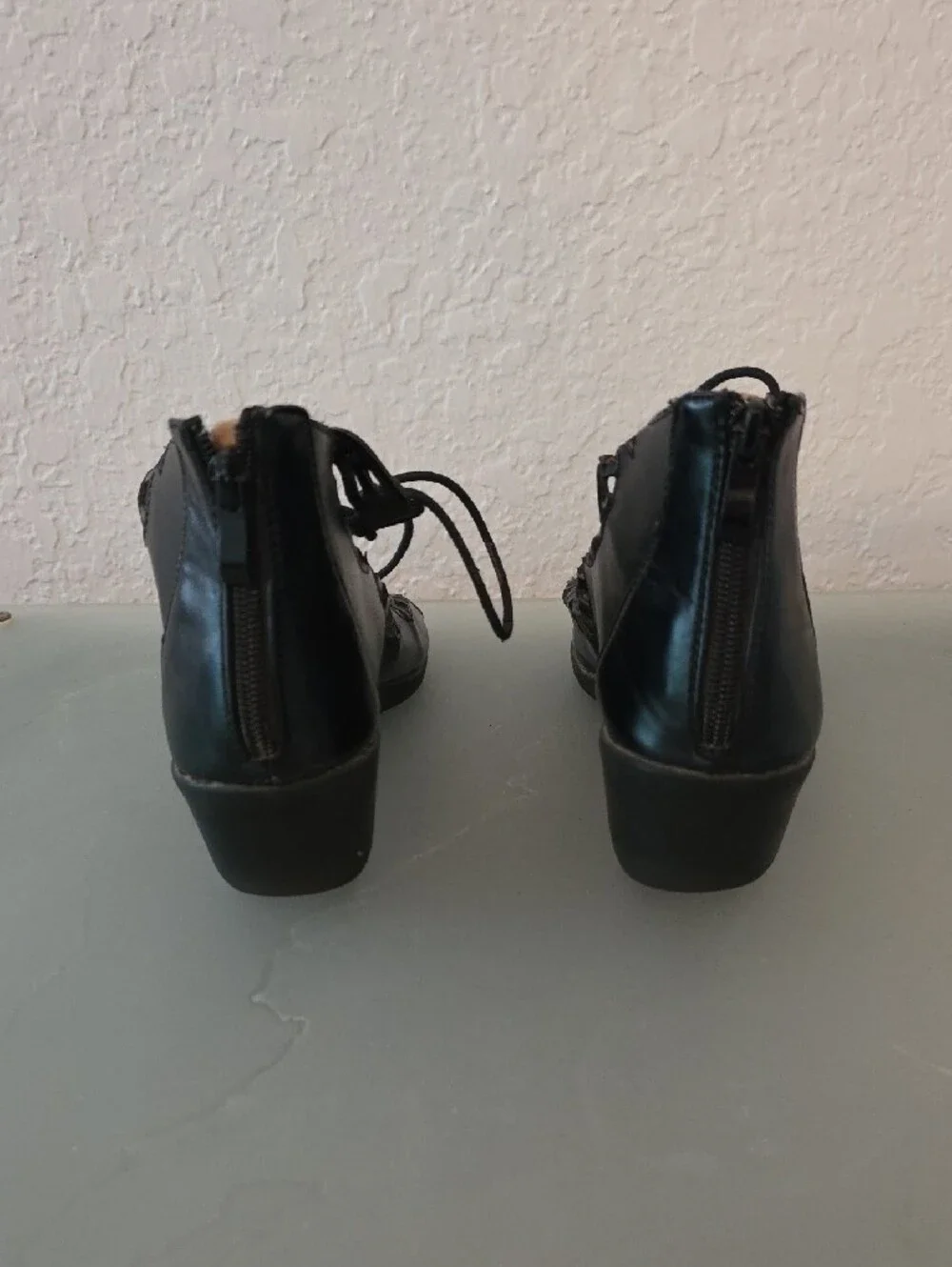 Bolaro Black Lace-Up Cutout Wedge Sandals Size 7.5
